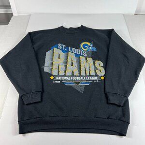 VTG 90s NFL St Louis Ram Football Sweatshirt Large Black Faded Big Logo Crewneck